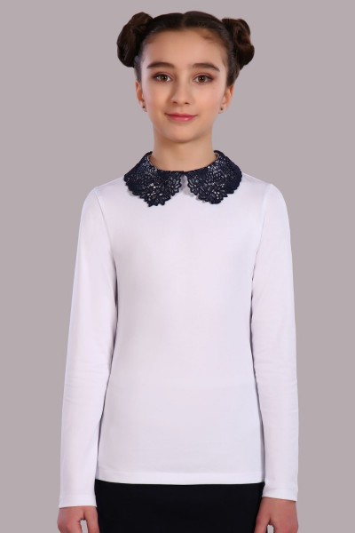 Блузка для девочки Марта 13153 - белый-темно-синий (Н)